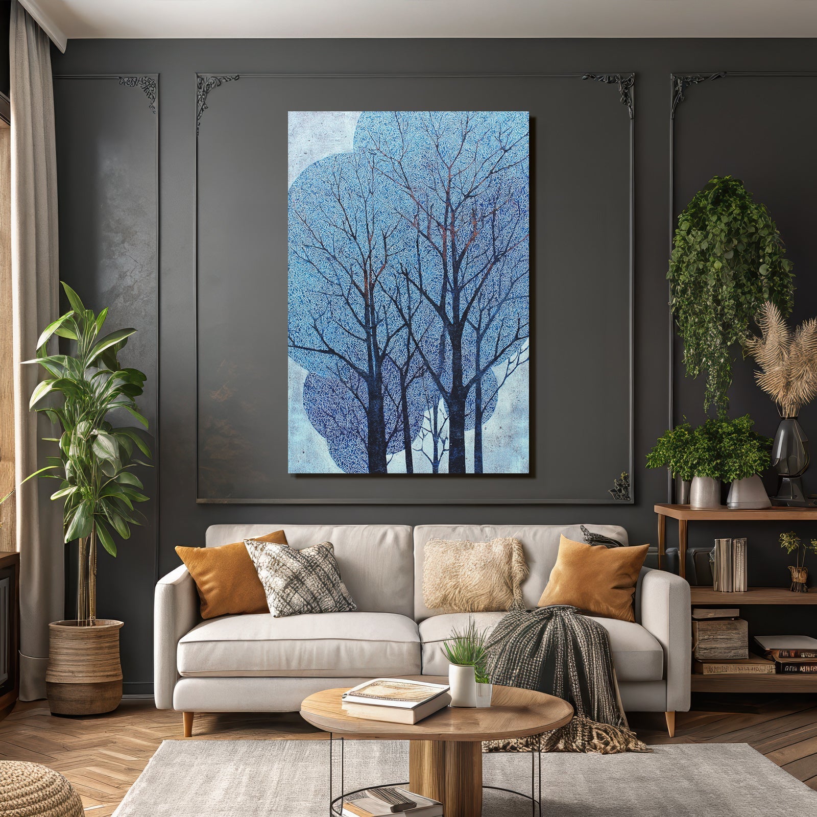 Blau Baumkunst Abstrakte Muster Blaü Farbe