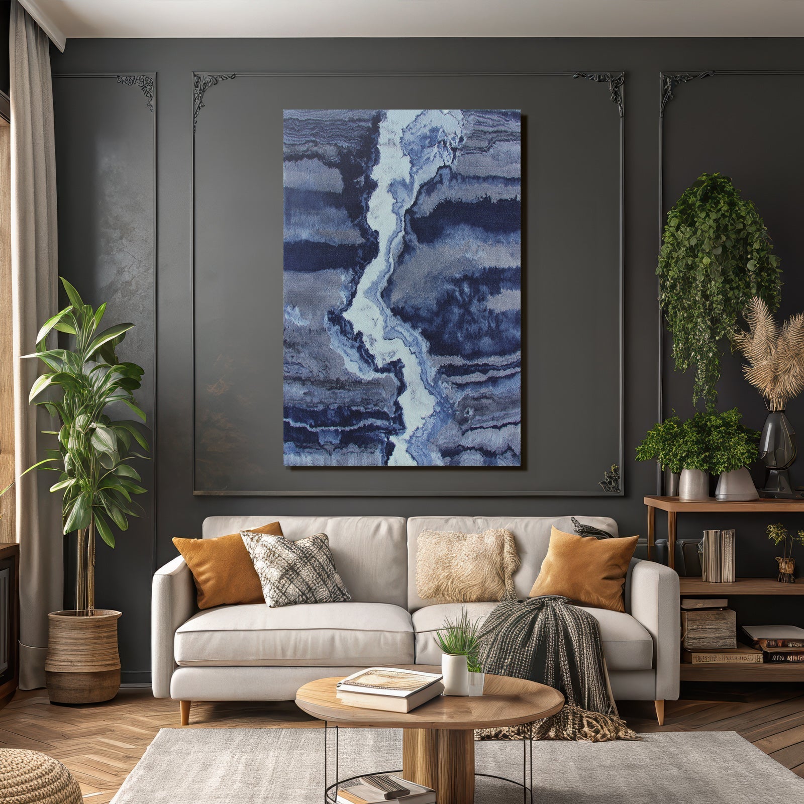 Blau Blau Grau Wellig Marmoriert Textilmuster