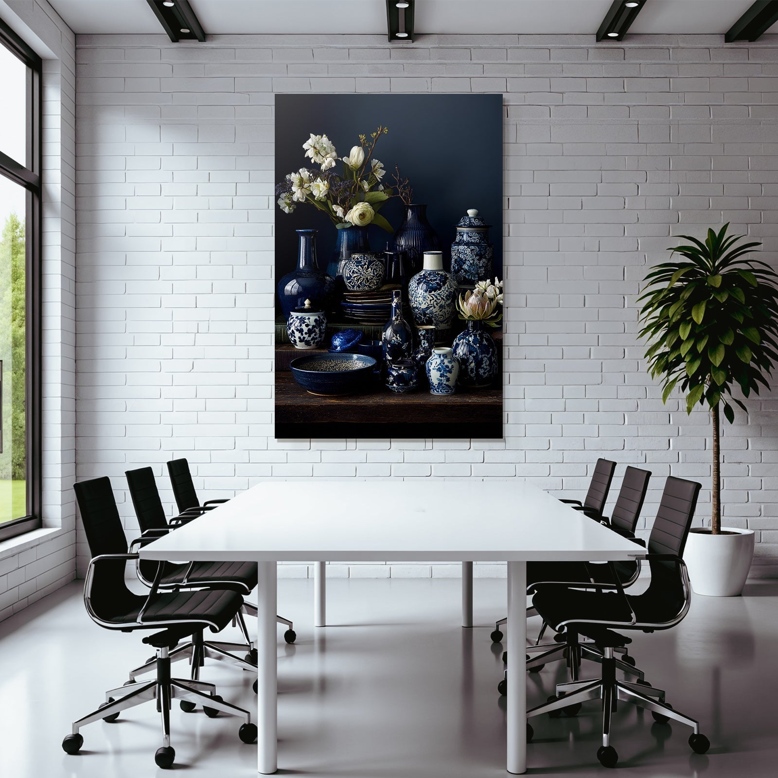 Blau Blaü Und Weisse Keramiken Mit Blumen Auf Dunklem Hintergrund