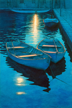 Blau Friedlicher Hafen Nacht Spiegelung In Dunkelblaür Stimmung | Petrol Maritim Delfter Blau | Farbenwelten