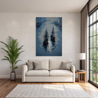 Blue Maritime Scene With Ships On Water In Blue And Gray Tones