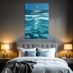 Blau Nachtszenene Am Meer Mit Vollmond Und Ruhigen Wellen