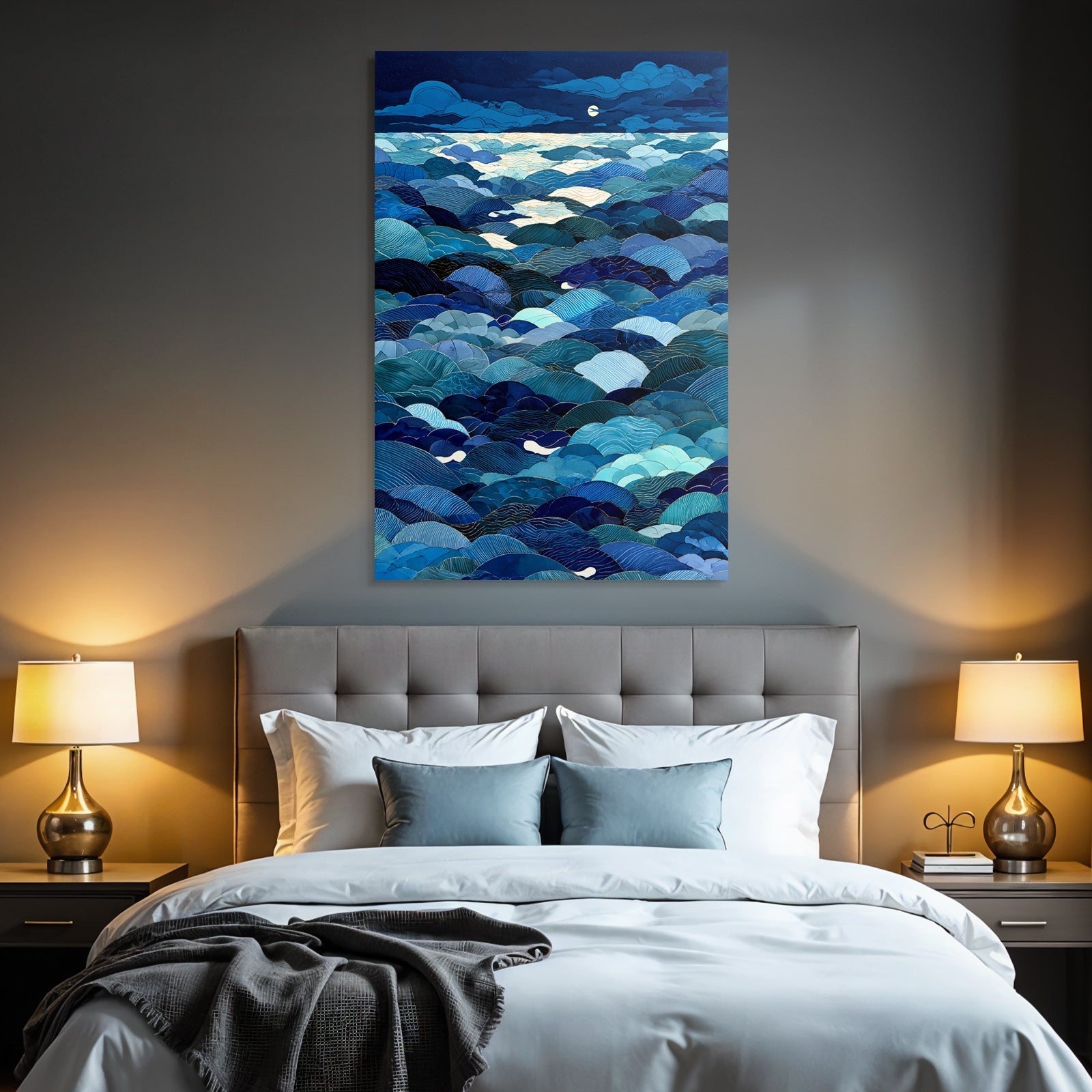 Blau Ocean In Nacht Unter Dem Mondlicht Abstrakte Darstellung