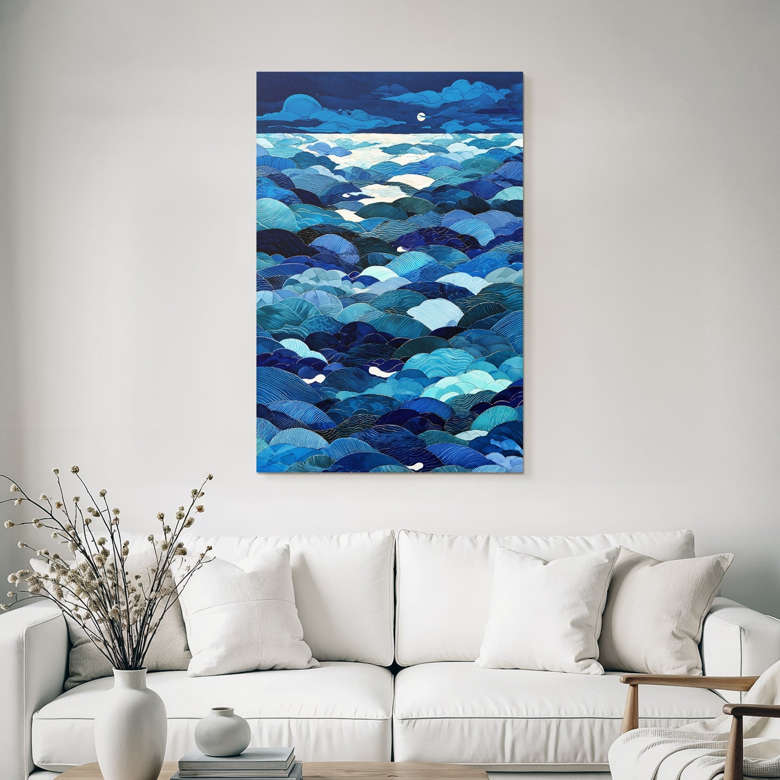 Blau Ocean In Nacht Unter Dem Mondlicht Abstrakte Darstellung