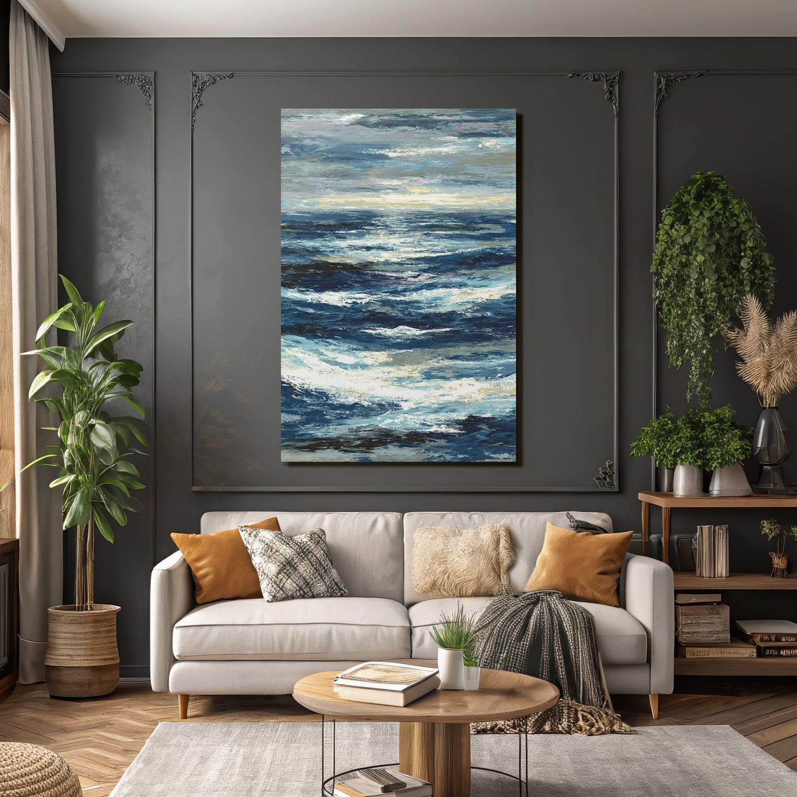 Blau Ocean Wellen Himmel Abstrakt Kunst Beruhigendes Meer Szenario