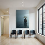 Blau Ruhige Szene Mit Vase Und Pflanze Auf Reflektierender Oberfläche