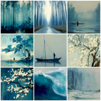 Blau Blaü Natur Collage Ruhesymphonie | Petrol Maritim Delfter Blau | Farbenwelten