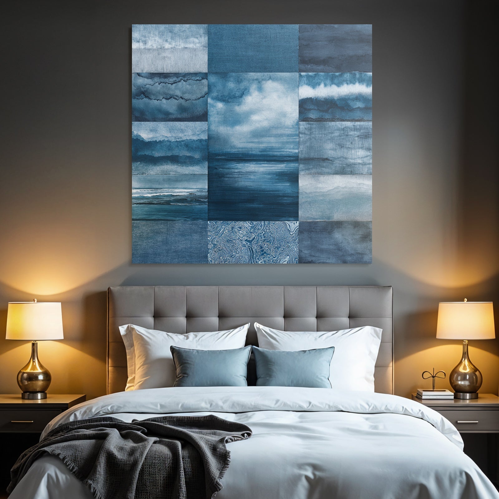 Blau Blaüs Collage Aus Wasserfarben Muster Tranquilität Und Ruhemuster
