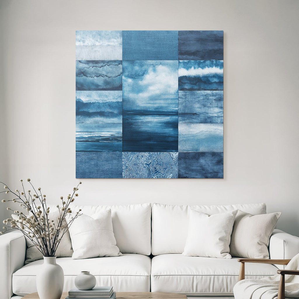 Blau Blaüs Collage Aus Wasserfarben Muster Tranquilität Und Ruhemuster