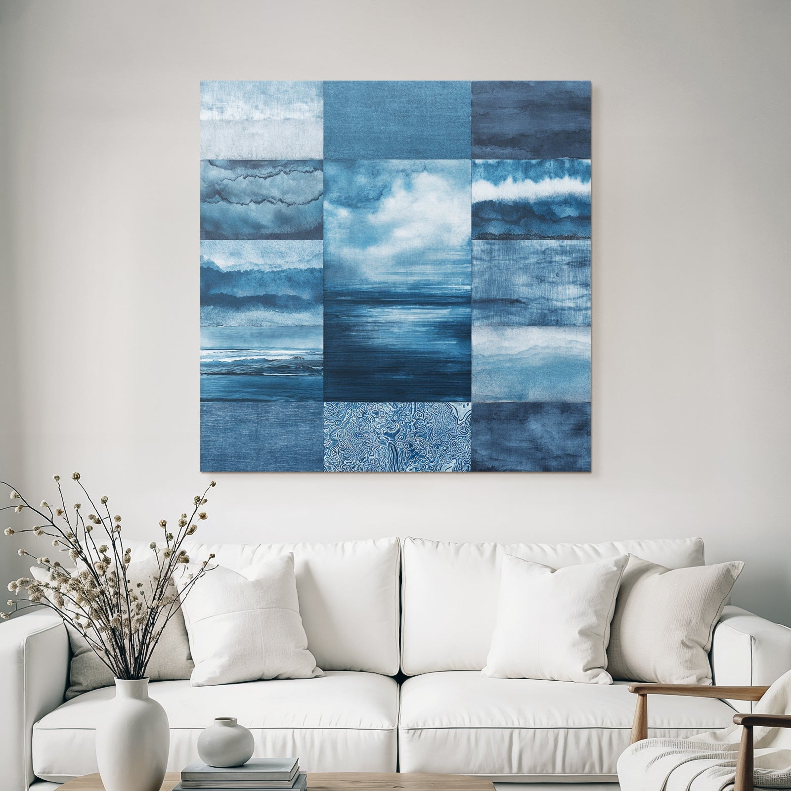 Blau Blaüs Collage Aus Wasserfarben Muster Tranquilität Und Ruhemuster