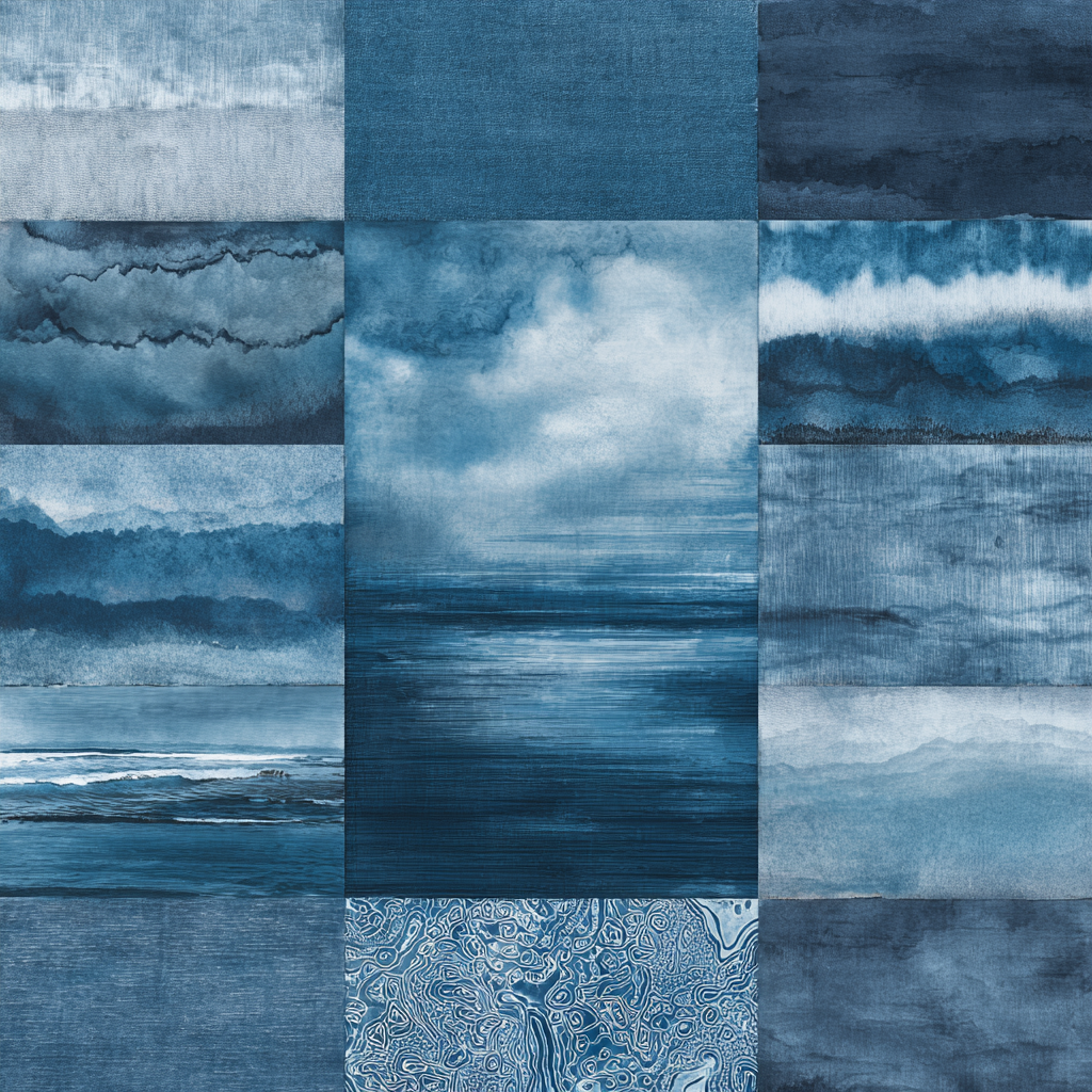 Blau Blaüs Collage Aus Wasserfarben Muster Tranquilität Und Ruhemuster | Petrol Maritim Delfter Blau | Farbenwelten