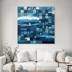 Blau Blautöne Meeresmosaik Collage Seascapes Wellen Boote Häuser