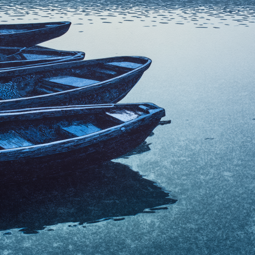 Blau Boote Auf Ruhendem Wasser In Blaün Tonen | Petrol Maritim Delfter Blau | Farbenwelten