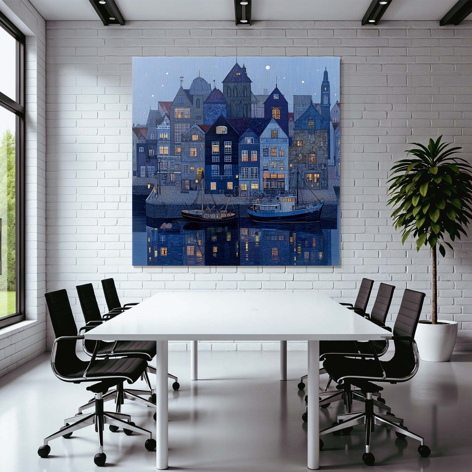 Blau Hafen Szenen Nachts Mit Architektur Und Boote