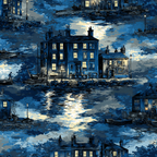 Blau Hauser Am Wasser Nacht Szenen Stilisiert Blau | Petrol Maritim Delfter Blau | Farbenwelten
