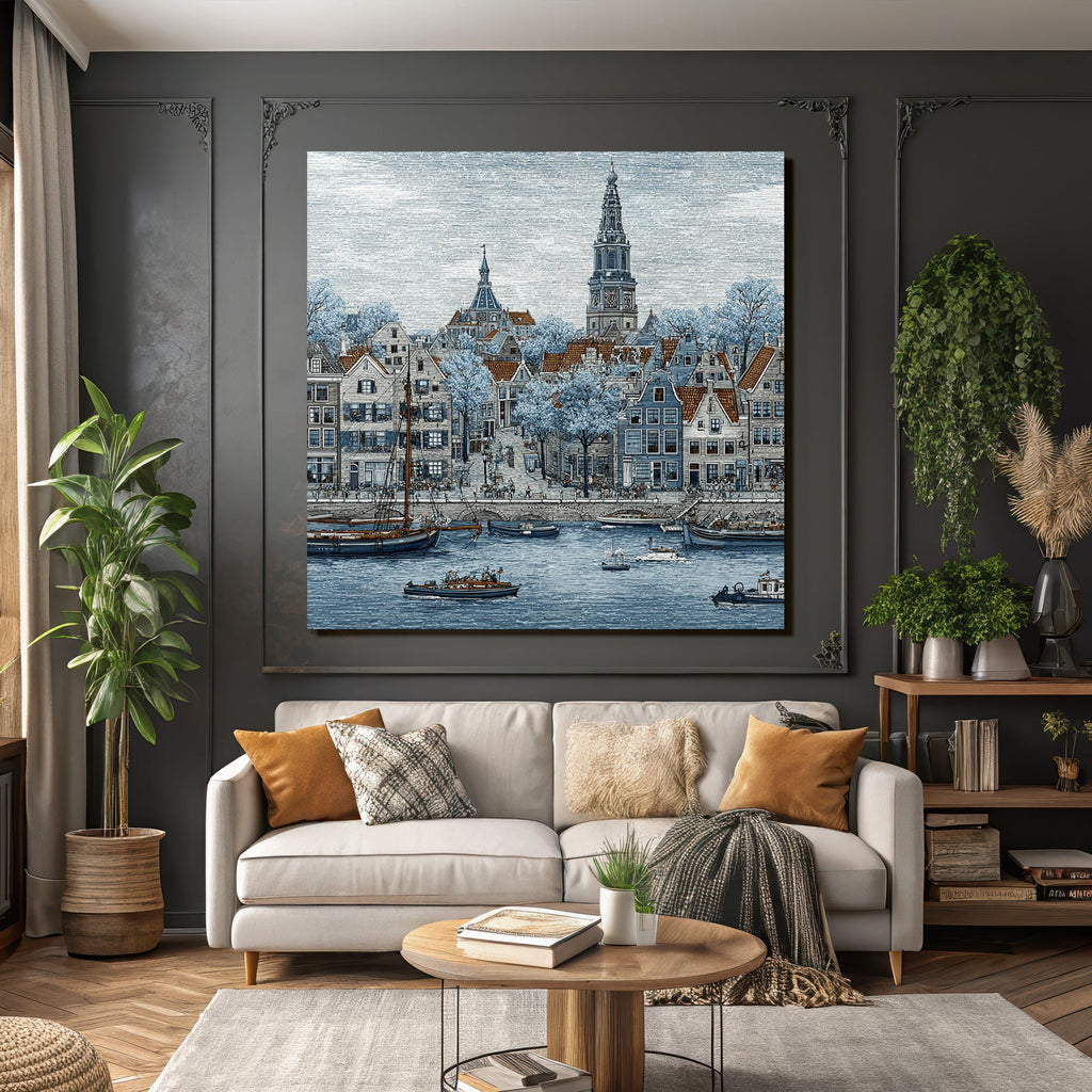 Blau Küstendorf Mit Booten Und Traditioneller Architektur