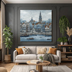 Blau Küstendorf Mit Booten Und Traditioneller Architektur