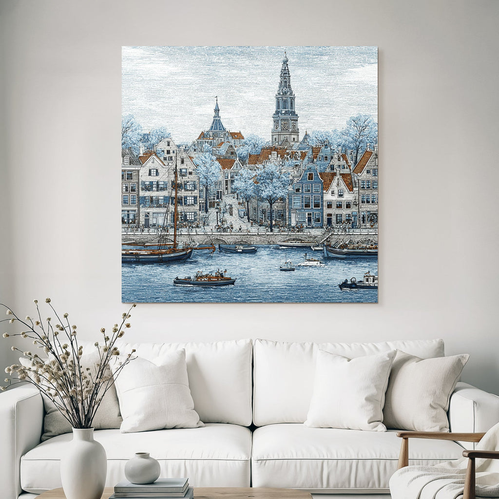 Blau Küstendorf Mit Booten Und Traditioneller Architektur