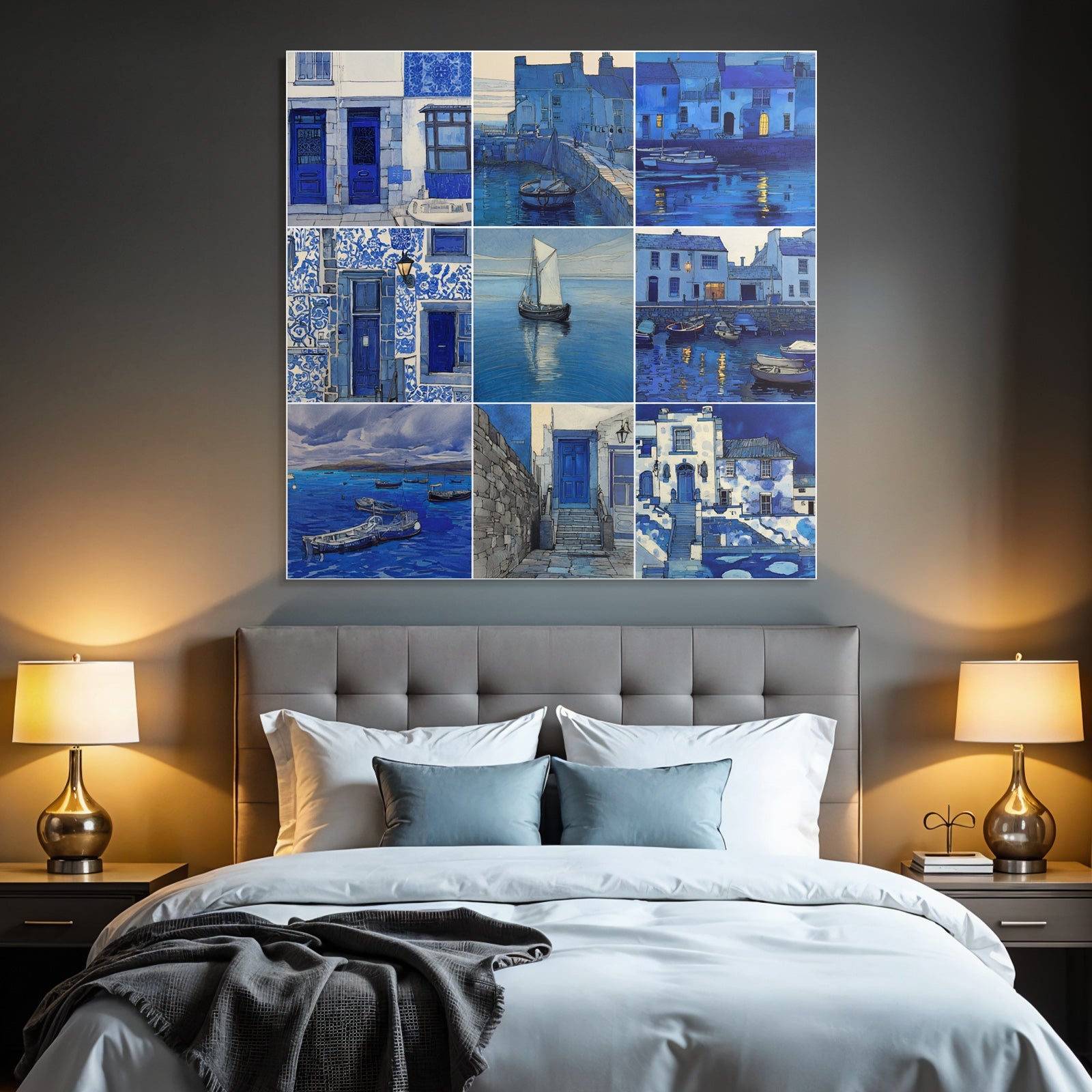 Blau Maritime Landschaften Und Ruhige Einstellungen Collage Blautone