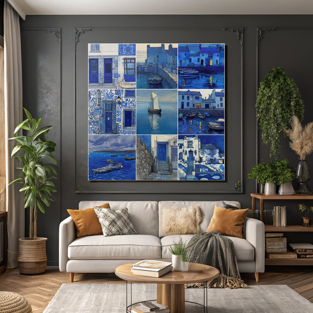 Blau Maritime Landschaften Und Ruhige Einstellungen Collage Blautone