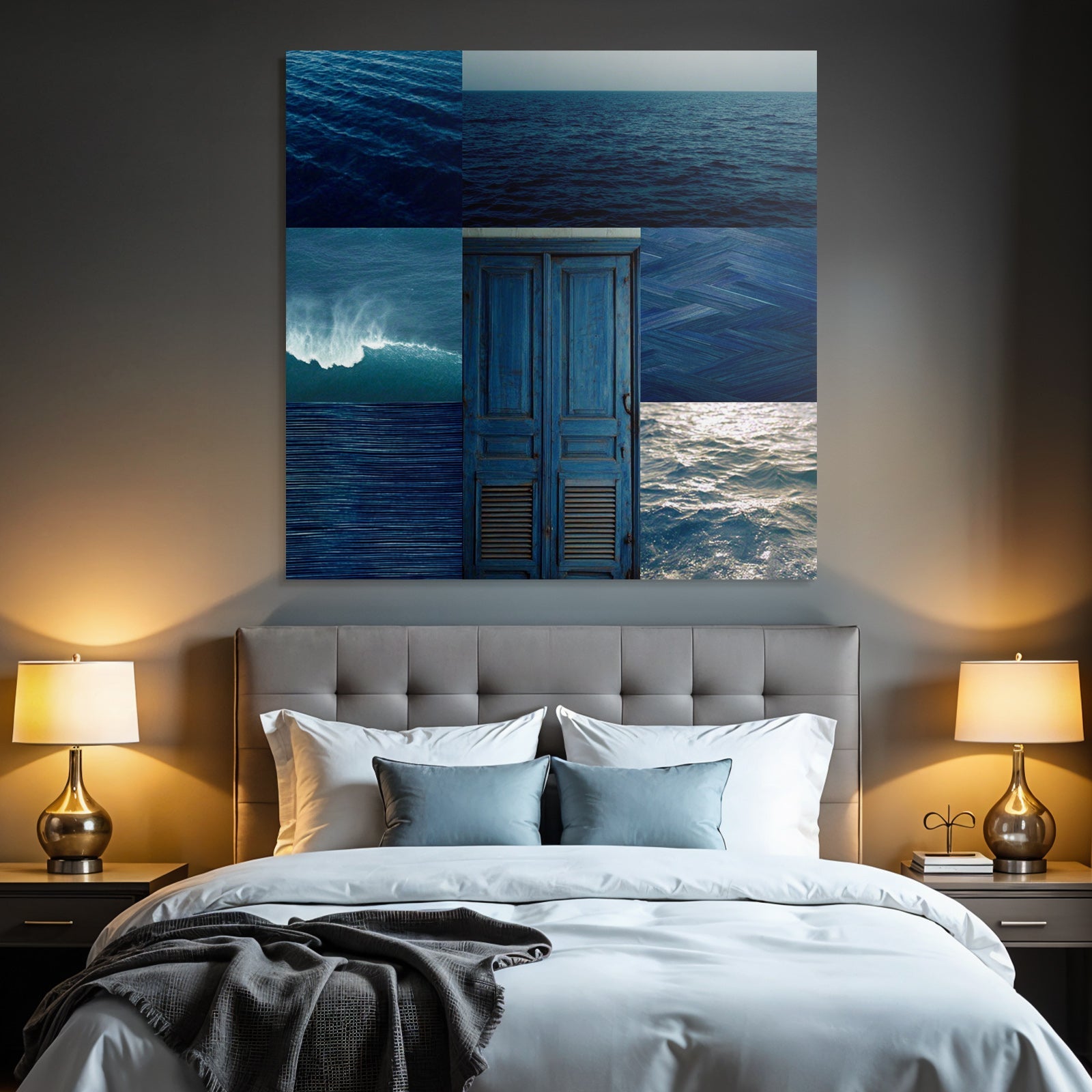 Blau Oceanische Themen Collage Von Blaüm Meer Und Türen