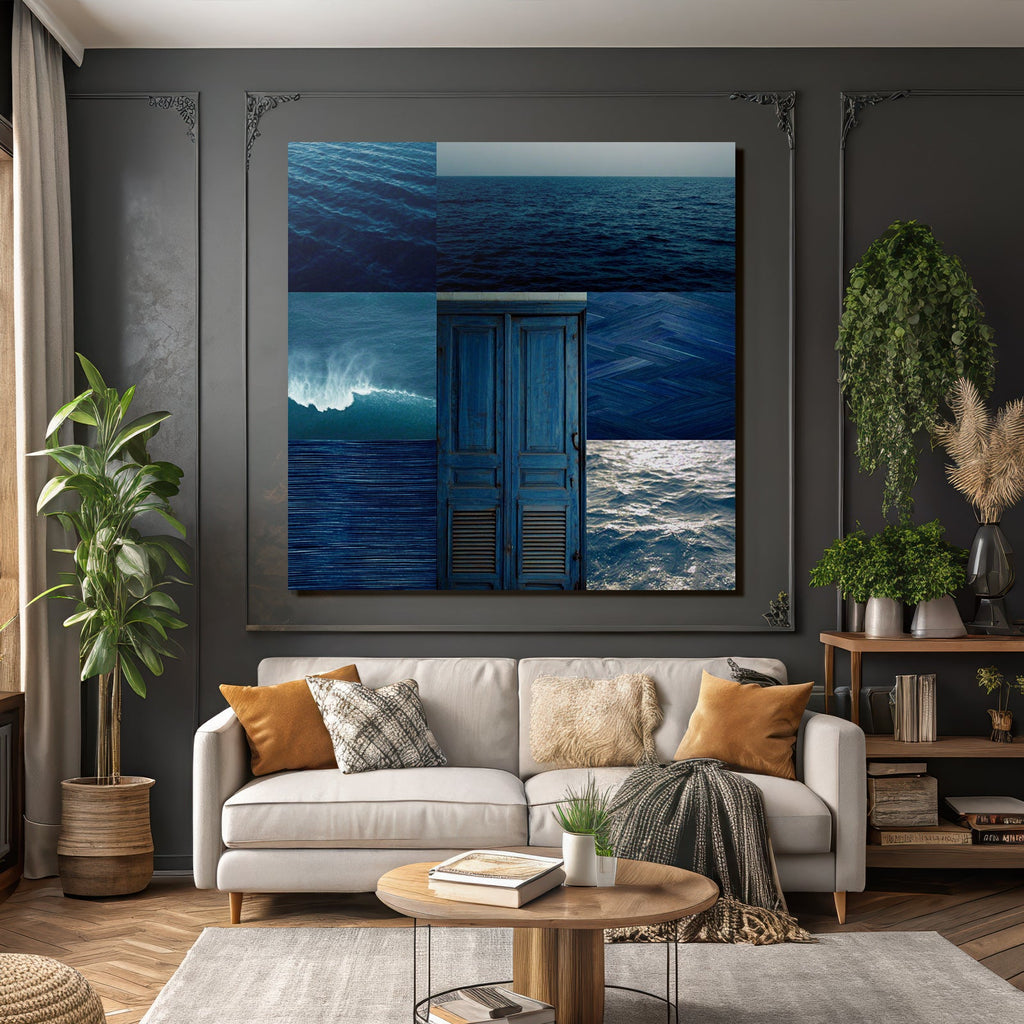 Blau Oceanische Themen Collage Von Blaüm Meer Und Türen