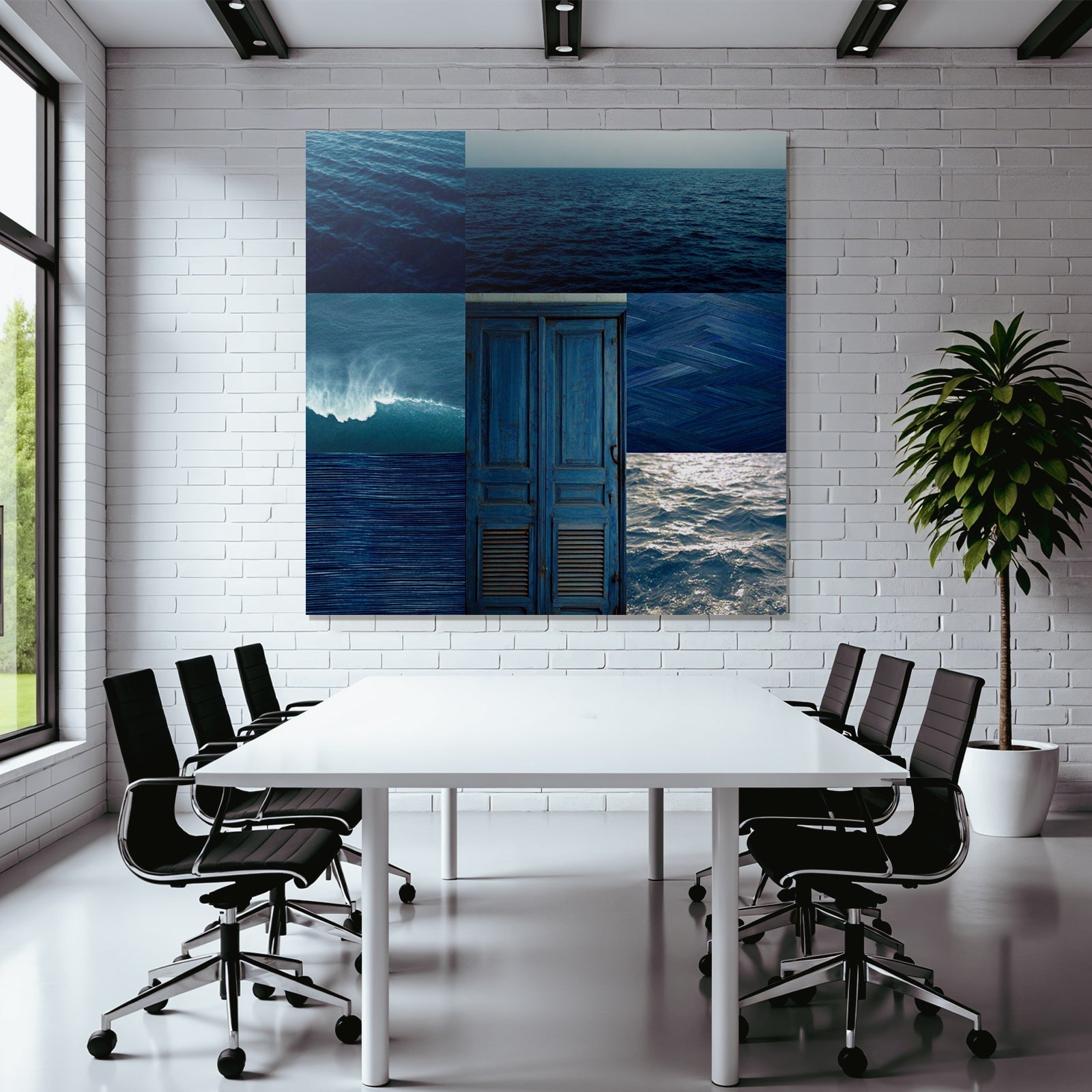Blau Oceanische Themen Collage Von Blaüm Meer Und Türen