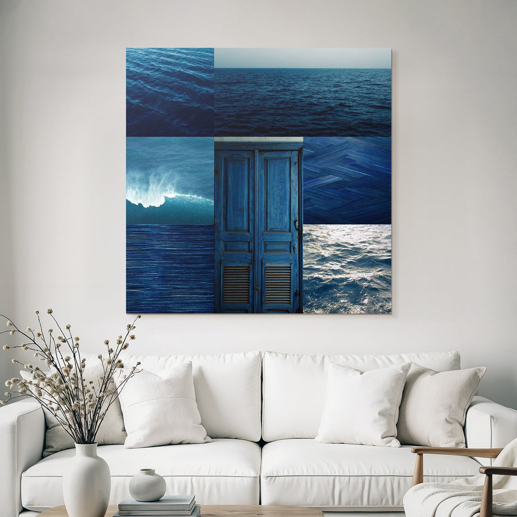 Blau Oceanische Themen Collage Von Blaüm Meer Und Türen