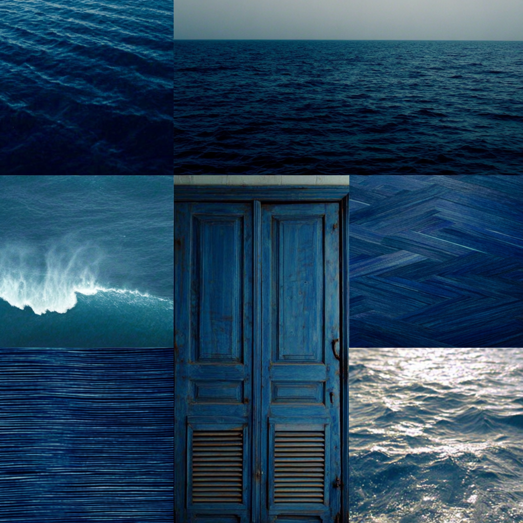 Blau Oceanische Themen Collage Von Blaüm Meer Und Türen | Petrol Maritim Delfter Blau | Farbenwelten