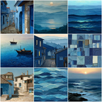 Blau Ruhige Blaü Landschaften Collage | Petrol Maritim Delfter Blau | Farbenwelten