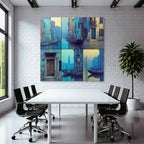 Blau Seren Mistiger Kanal With Gondeln Und Architektonischen Details