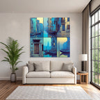 Blau Seren Mistiger Kanal With Gondeln Und Architektonischen Details