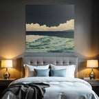 Blau Stylisierte Meeresszene Rolling Wellen Drama Cloud Formationen Dunkler Himmel