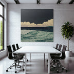 Blau Stylisierte Meeresszene Rolling Wellen Drama Cloud Formationen Dunkler Himmel