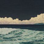 Blau Stylisierte Meeresszene Rolling Wellen Drama Cloud Formationen Dunkler Himmel | Petrol Maritim Delfter Blau | Farbenwelten