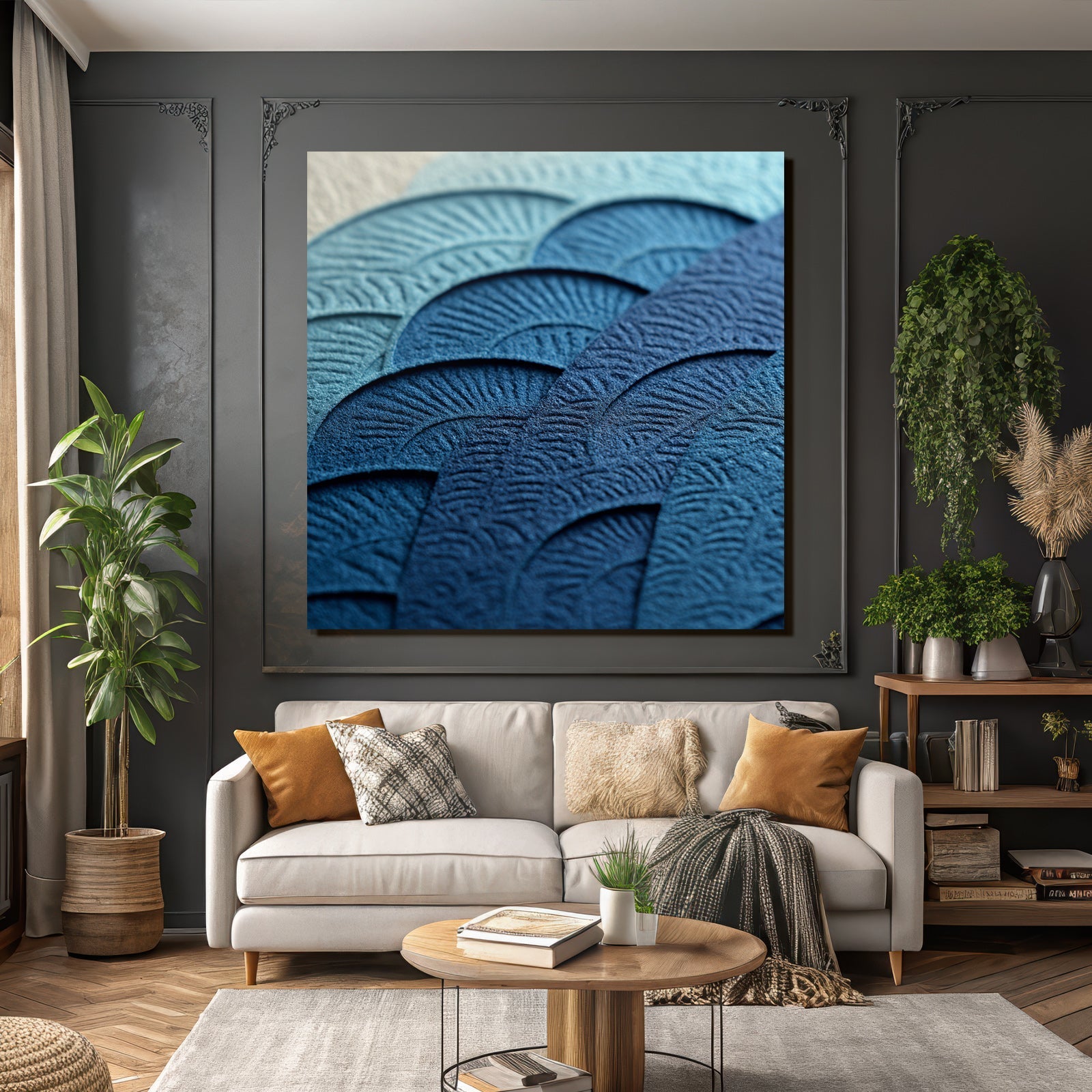 Blau Texturiertes Papier Gradient Blau Fan Muster