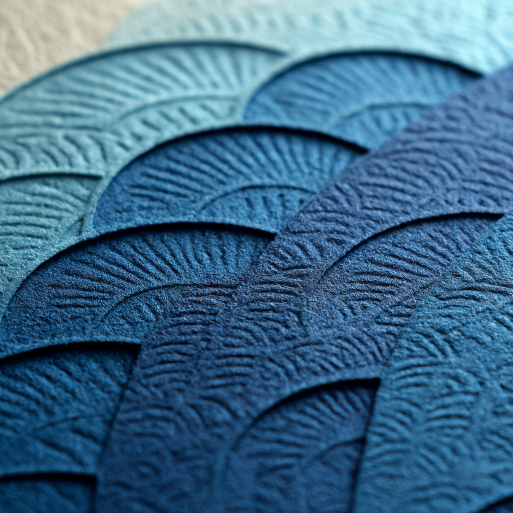Blau Texturiertes Papier Gradient Blau Fan Muster | Petrol Maritim Delfter Blau | Farbenwelten