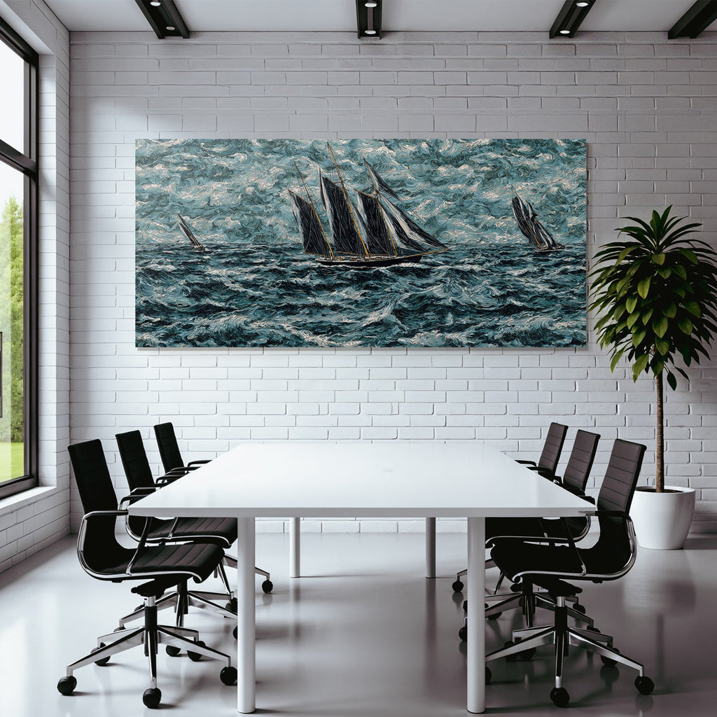 Blau Segelboote In Stürmischer See Unter Dynamischem Himmel