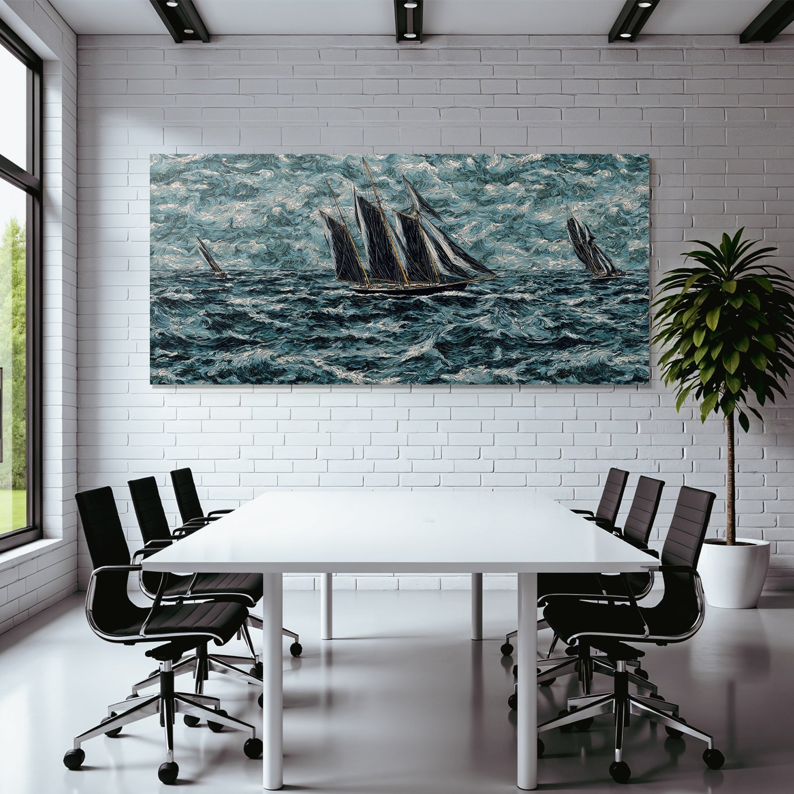 Blau Segelboote In Stürmischer See Unter Dynamischem Himmel