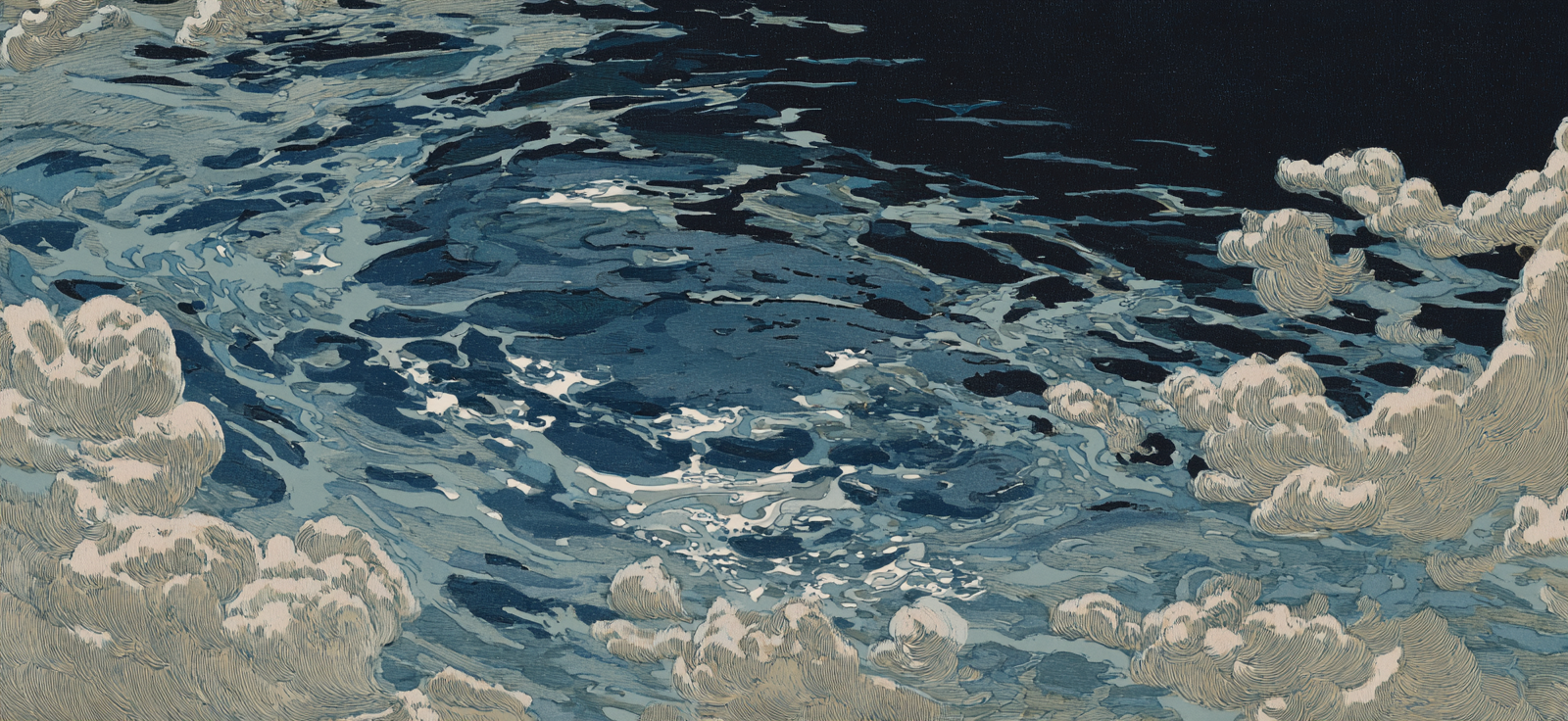 Blau Wasser Und Nebel Stilisierte Darstellung Mit Blau Und Weiss | Petrol Maritim Delfter Blau | Farbenwelten