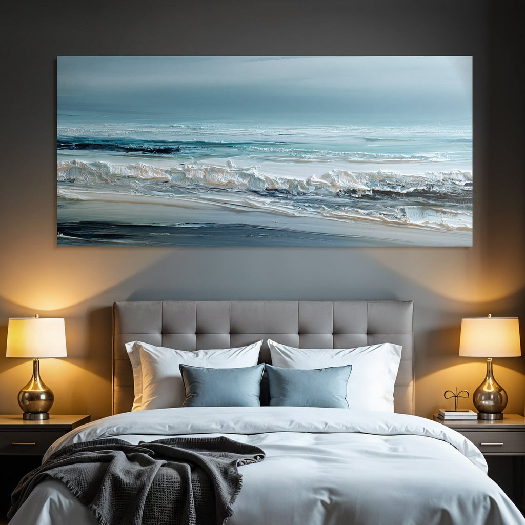 Blau Abstracte Meerlandschaft Wellig Texturen Blau Weiss Beige