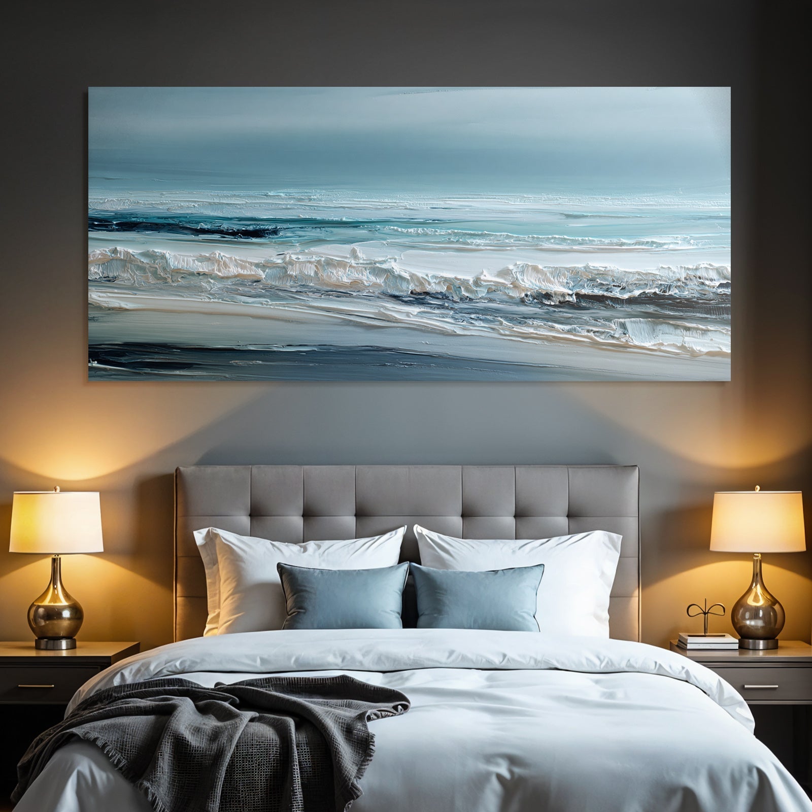 Blau Abstracte Meerlandschaft Wellig Texturen Blau Weiss Beige