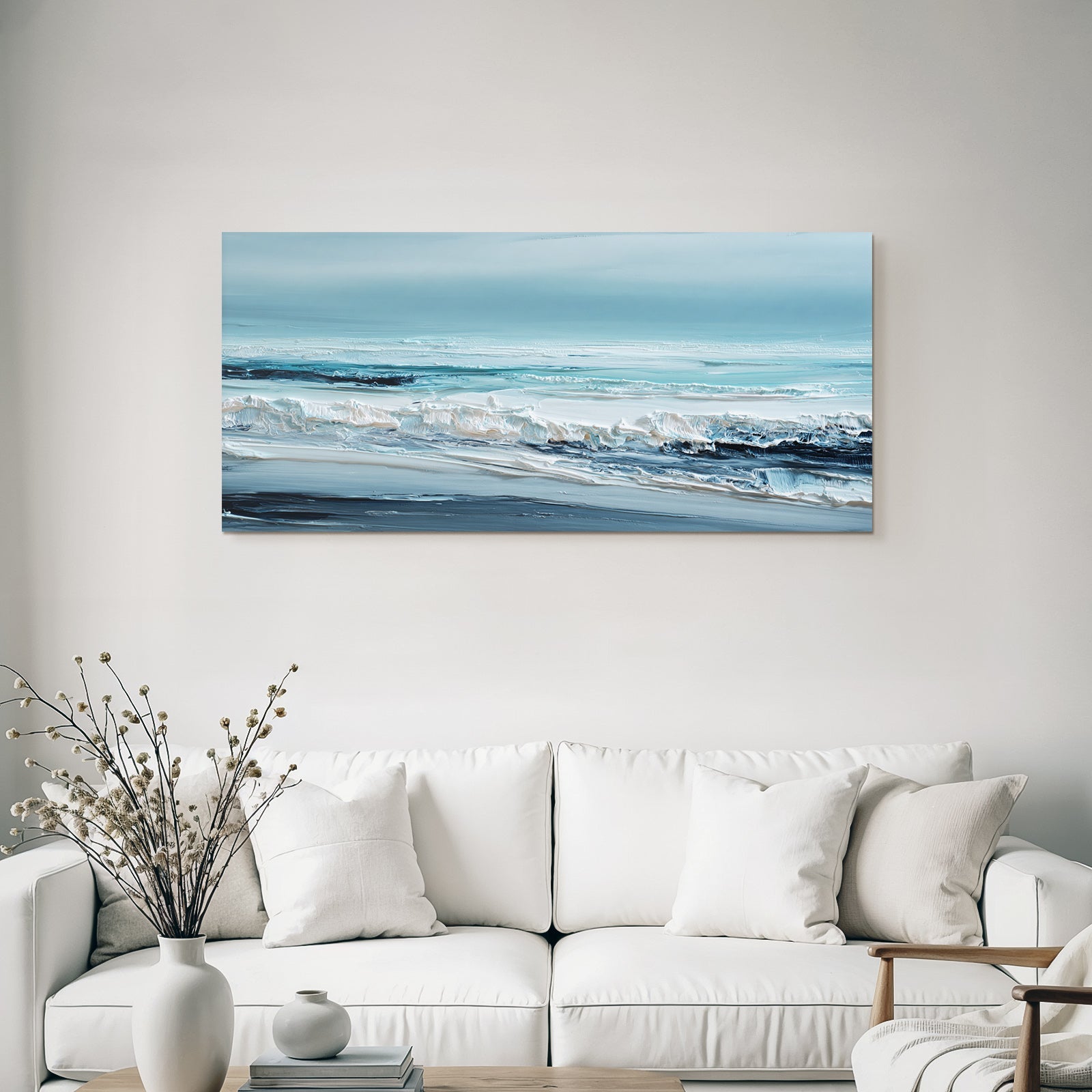 Blau Abstracte Meerlandschaft Wellig Texturen Blau Weiss Beige