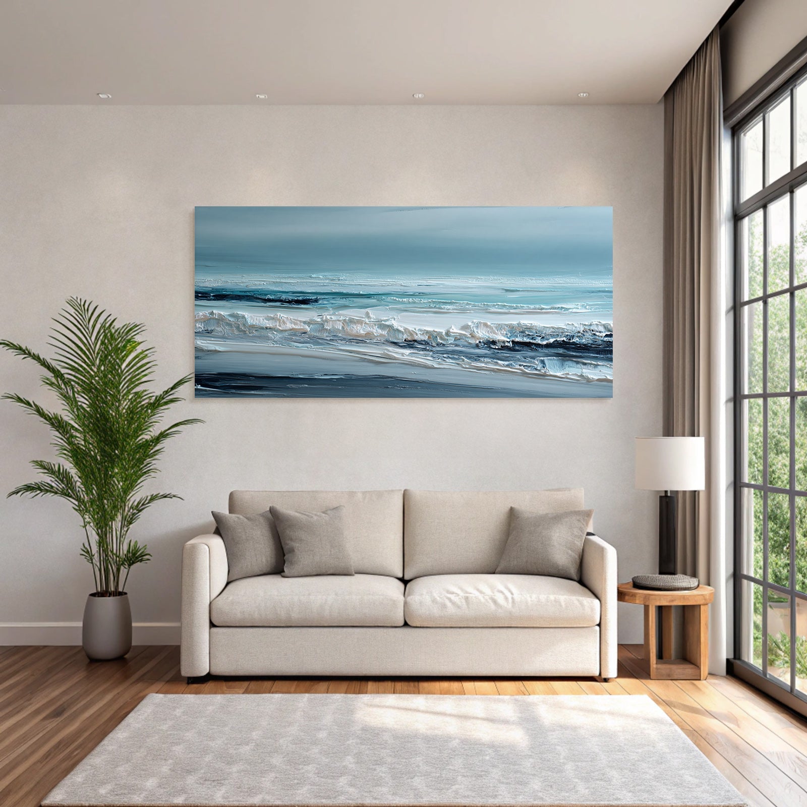 Blau Abstracte Meerlandschaft Wellig Texturen Blau Weiss Beige