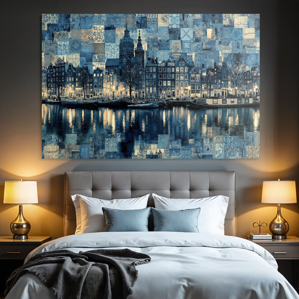 Blau Amsterdamer Kanal Collage Blau Ton Texturen Reflexionen