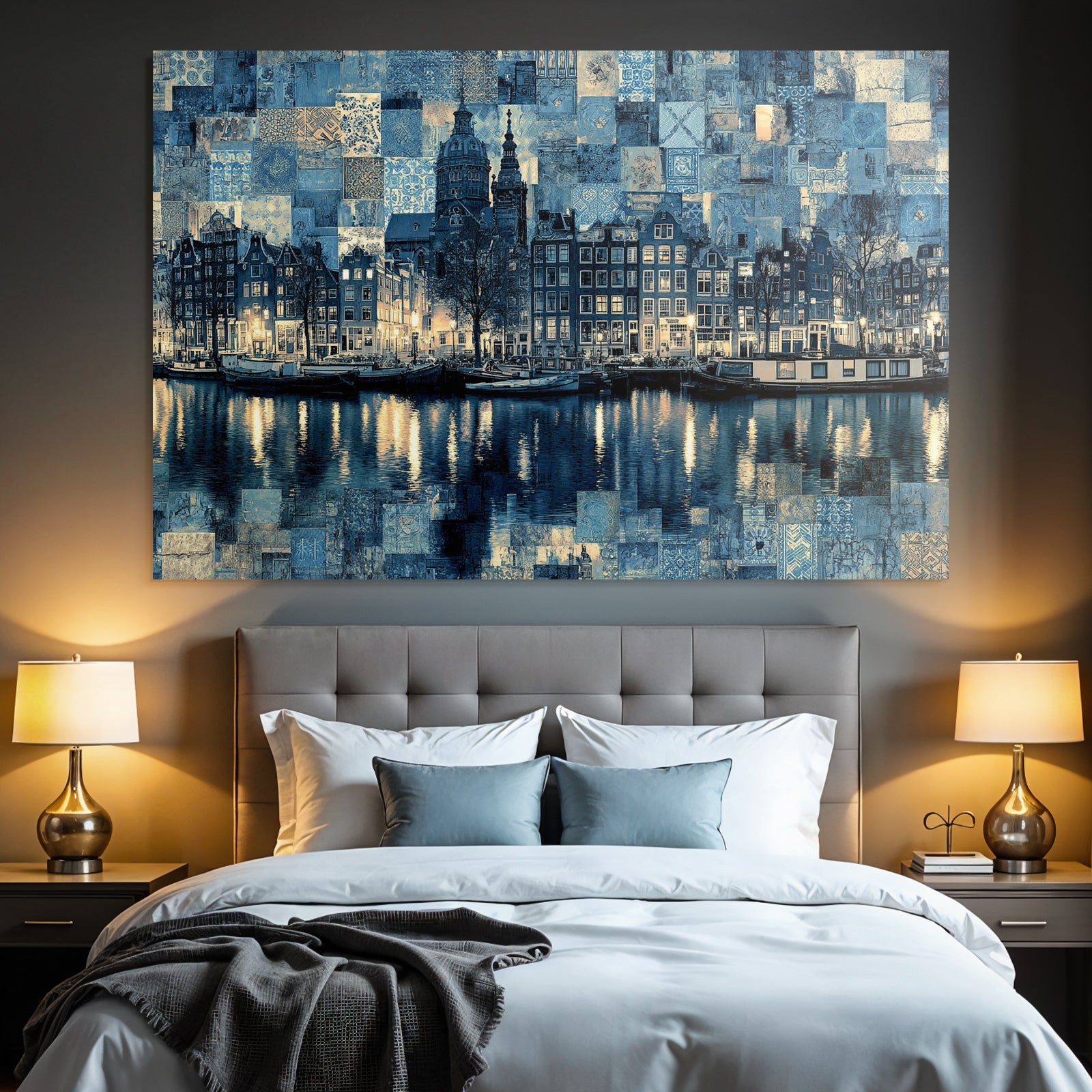 Blau Amsterdamer Kanal Collage Blau Ton Texturen Reflexionen