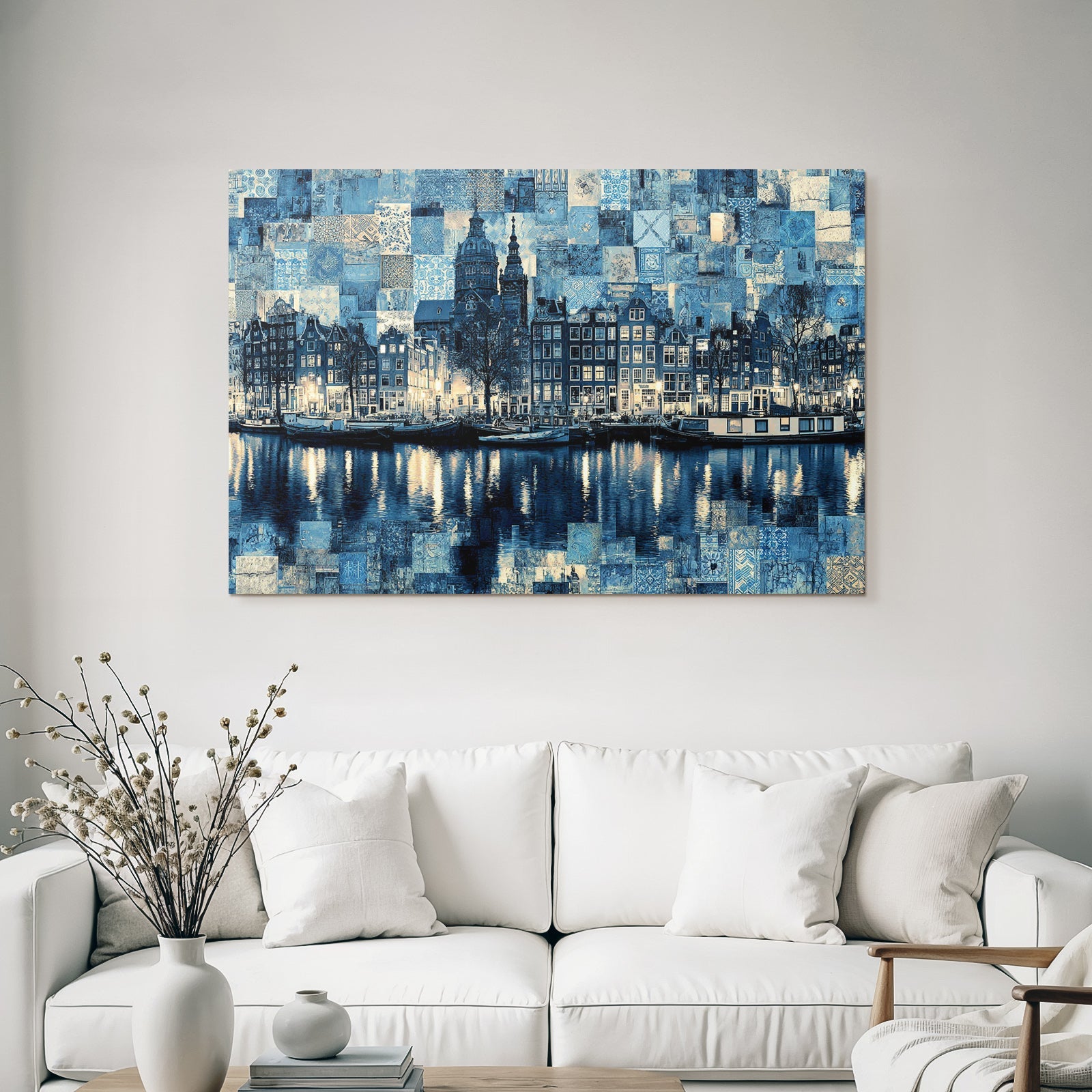 Blau Amsterdamer Kanal Collage Blau Ton Texturen Reflexionen