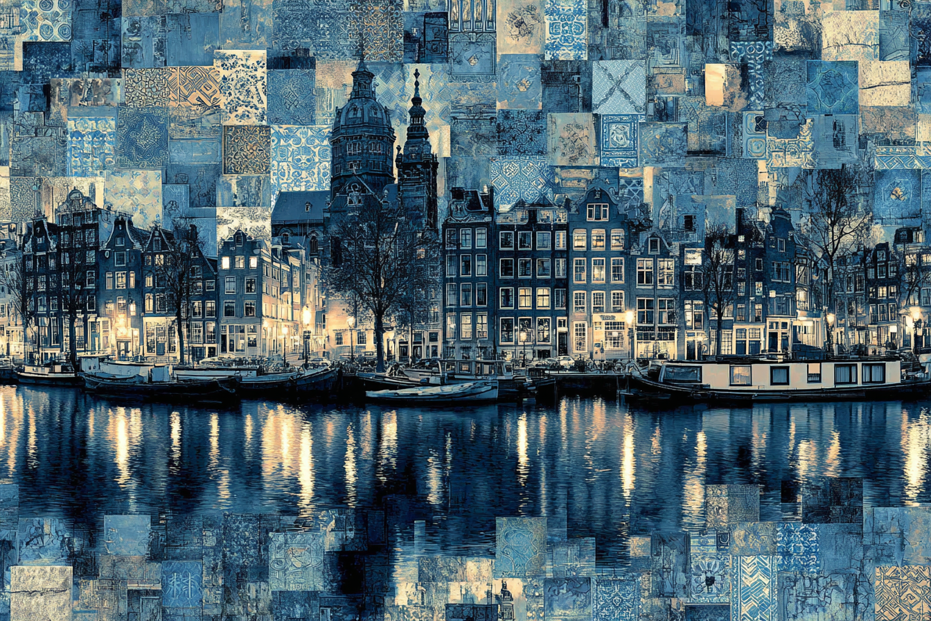 Blau Amsterdamer Kanal Collage Blau Ton Texturen Reflexionen | Petrol Maritim Delfter Blau | Farbenwelten