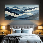 Blau Berglandschaft Und Wolken Stilisierte Illustration Blaü Und Weisse Töne