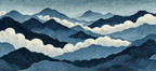 Blau Berglandschaft Und Wolken Stilisierte Illustration Blaü Und Weisse Töne | Petrol Maritim Delfter Blau | Farbenwelten